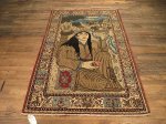 SIL232 4X7 FINE ANTIQUE PERSIAN QUOM RUG DERVISH PICTORIAL