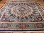 SIL1098 10X10 PURE SILK SQUARE PERSIAN GONBAD QOM RUG